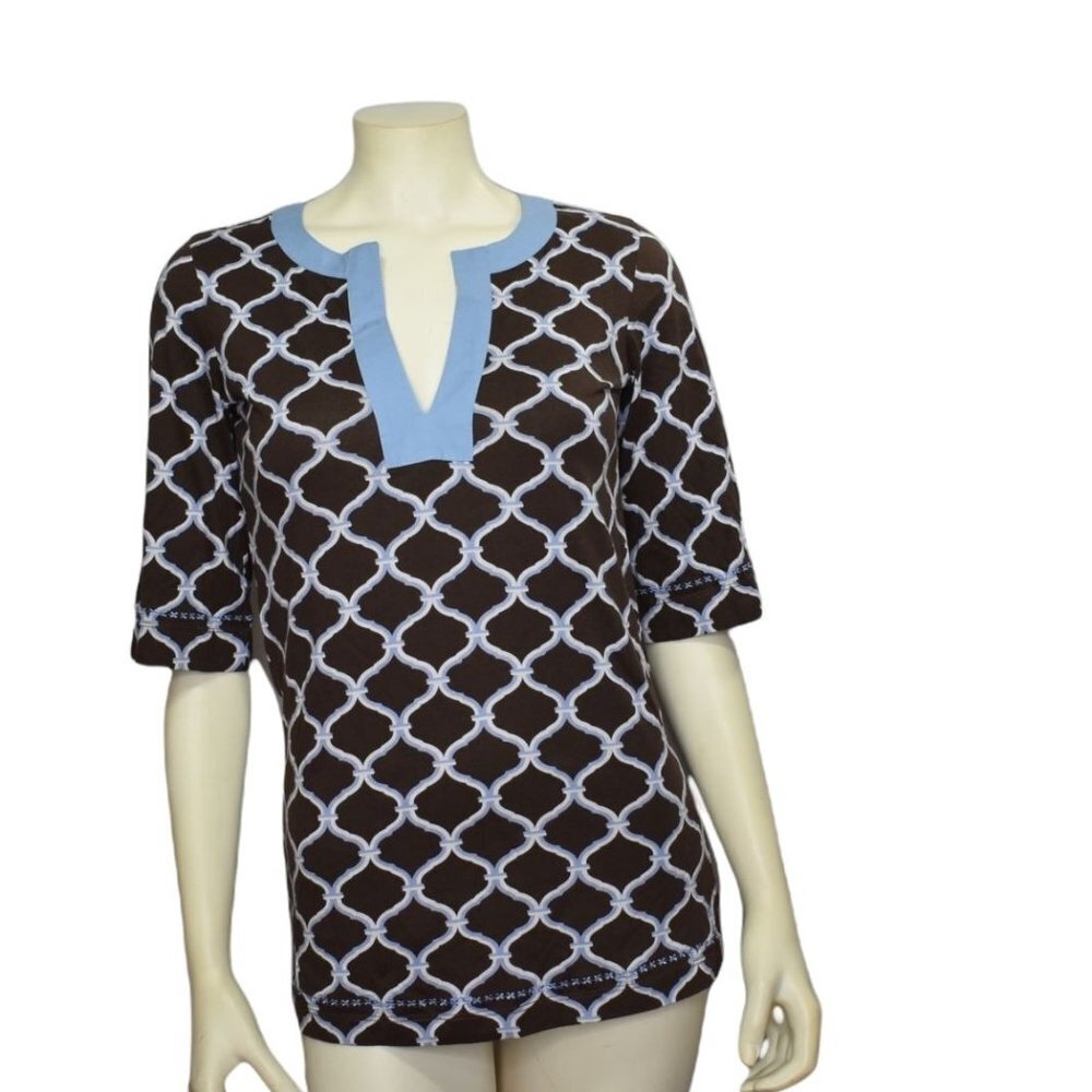 TOMMY HILFIGER TUNIC SPLIT NECK TOP SZ XS